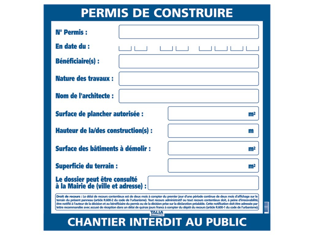 Panneaux Permis de Construire / Démolir