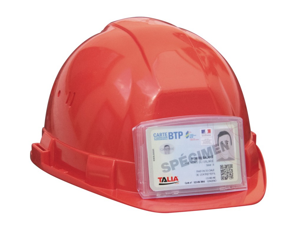 Porte badge adhésif pour casque de chantier