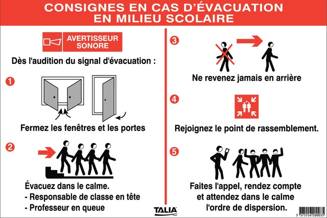 Consignes Incendie en cas d’évacuation en milieu scolaire