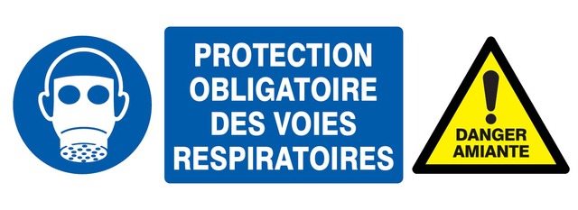 Danger amiante + Protection obli. voies respiratoires