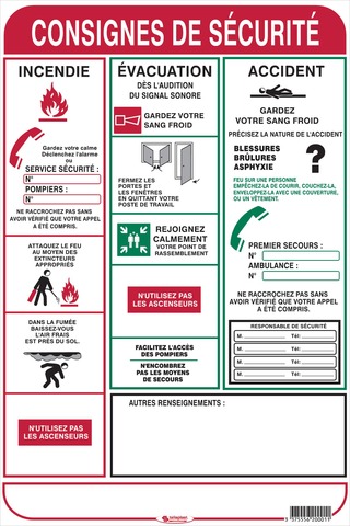 Consignes de sécurité incendie, évacuation, accident
